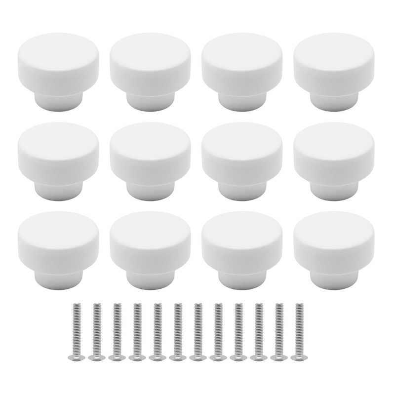 Furniture Hardware Restoration - White Round Wood Drawer Knobs ,