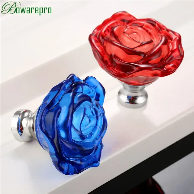 Furniture Hardware Suppliers - bowarepro 50MM Crystal Rose Glass Handle