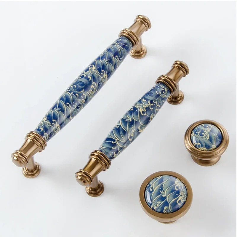 Vintage Furniture Hardware Pulls - Modern Vintage Blue Wave Ceramic Cabinet