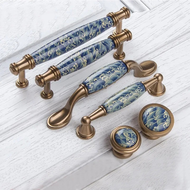 Modern Vintage Blue Wave Ceram - Vintage Furniture Hardware Pulls 评论和价格