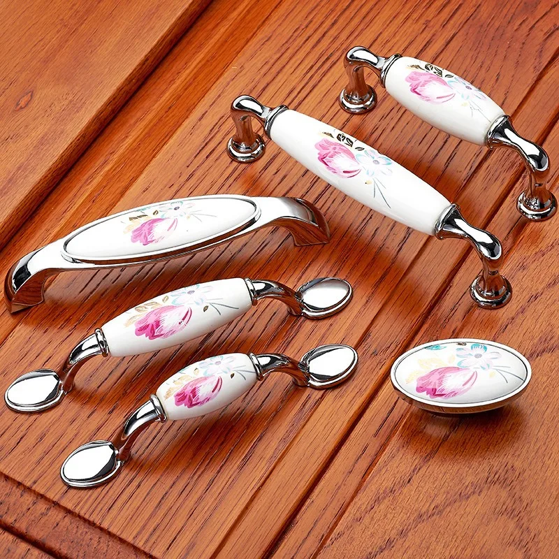 Tulip Ceramic Door Handle Silv - Vintage Furniture Hardware Pulls 评论和价格