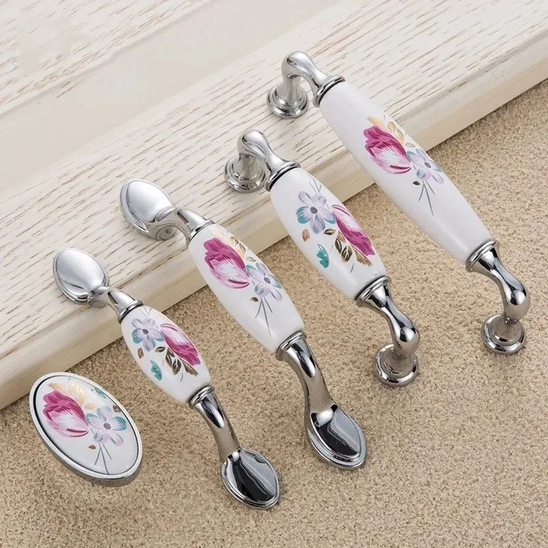 Tulip Ceramic Door Handle Silv - Vintage Furniture Hardware Pulls 评论和价格