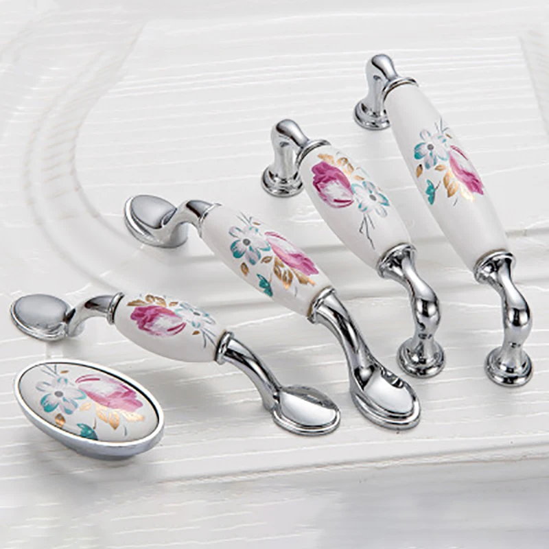 Tulip Ceramic Door Handle Silv - Vintage Furniture Hardware Pulls 评论和价格