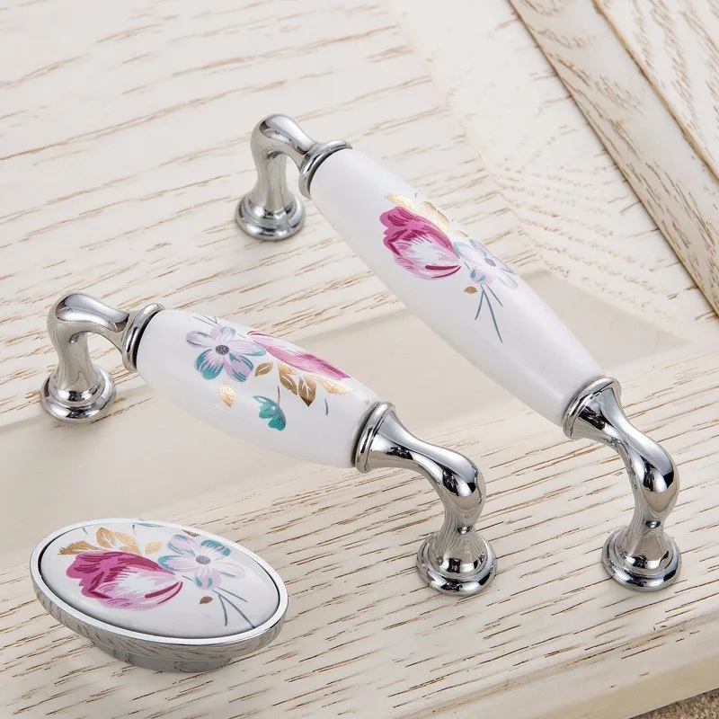 Tulip Ceramic Door Handle Silv - Vintage Furniture Hardware Pulls 评论和价格