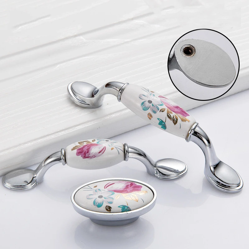 Tulip Ceramic Door Handle Silv - Vintage Furniture Hardware Pulls 评论和价格